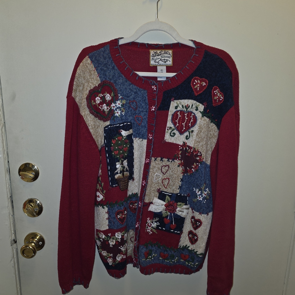 Heirloom Collectibles Vintage Heart Patchwork Women's Sweater